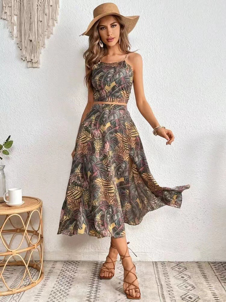 Women's Summer Two-piece Sling Printed Dress Dresses