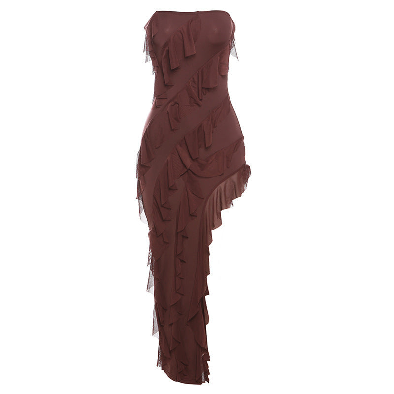 Women's Tube Sexy Backless Slit Tassel Temperamental Dresses