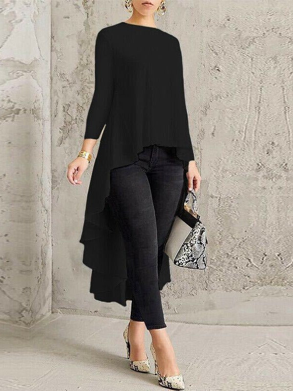 Women's Long Back Elegant Sleeve Pullover Dovetail Blouses