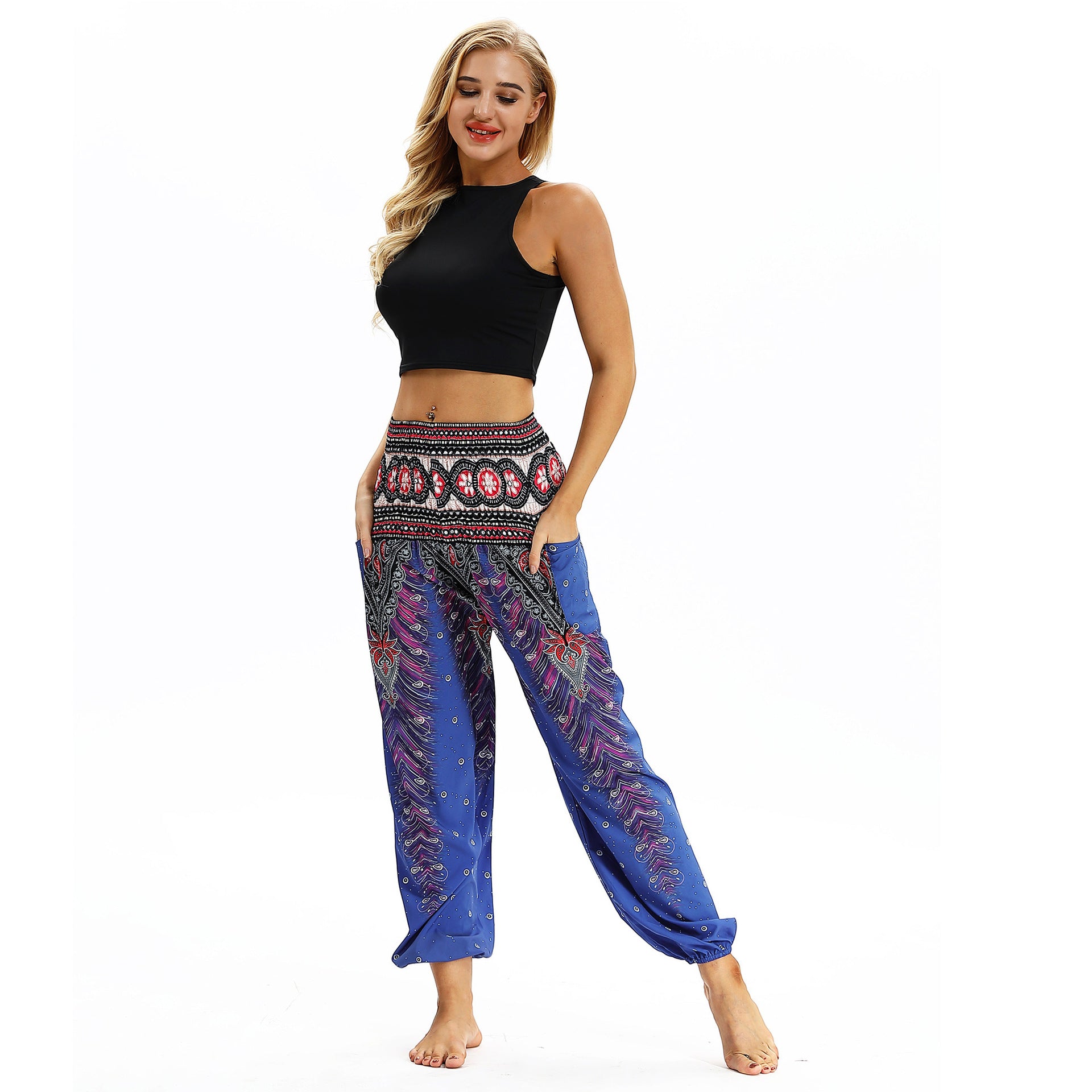 Women's Feather Digital Printed Leisure Yoga Dance Lightweight Pants