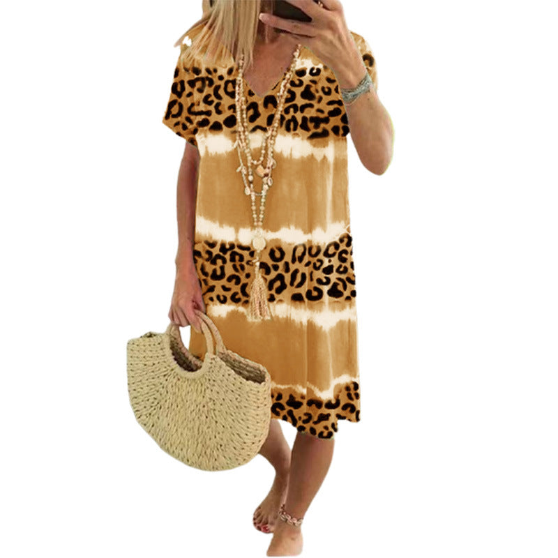 Women's Summer Female Sexy Leopard Print Midi Dresses