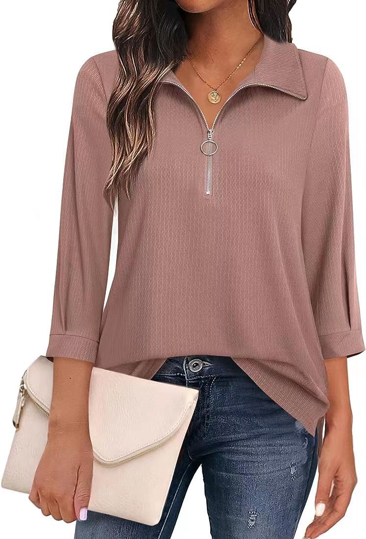 Women's Three-quarter Sleeve Solid Color Shirt Clothing