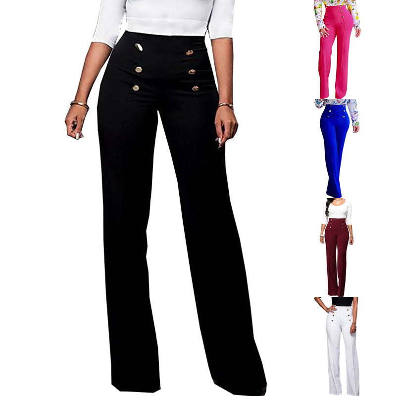 Women's Button Solid Color Trousers Bootcut Pants