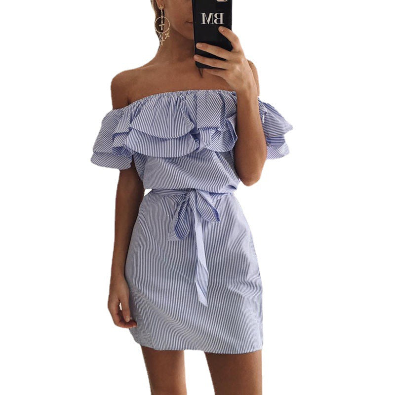 Women's Low-priced Summer Ruffle Sleeve Striped Dress Dresses