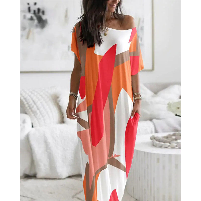 Women's Summer Round Neck Sleeves Printed Loose Dresses