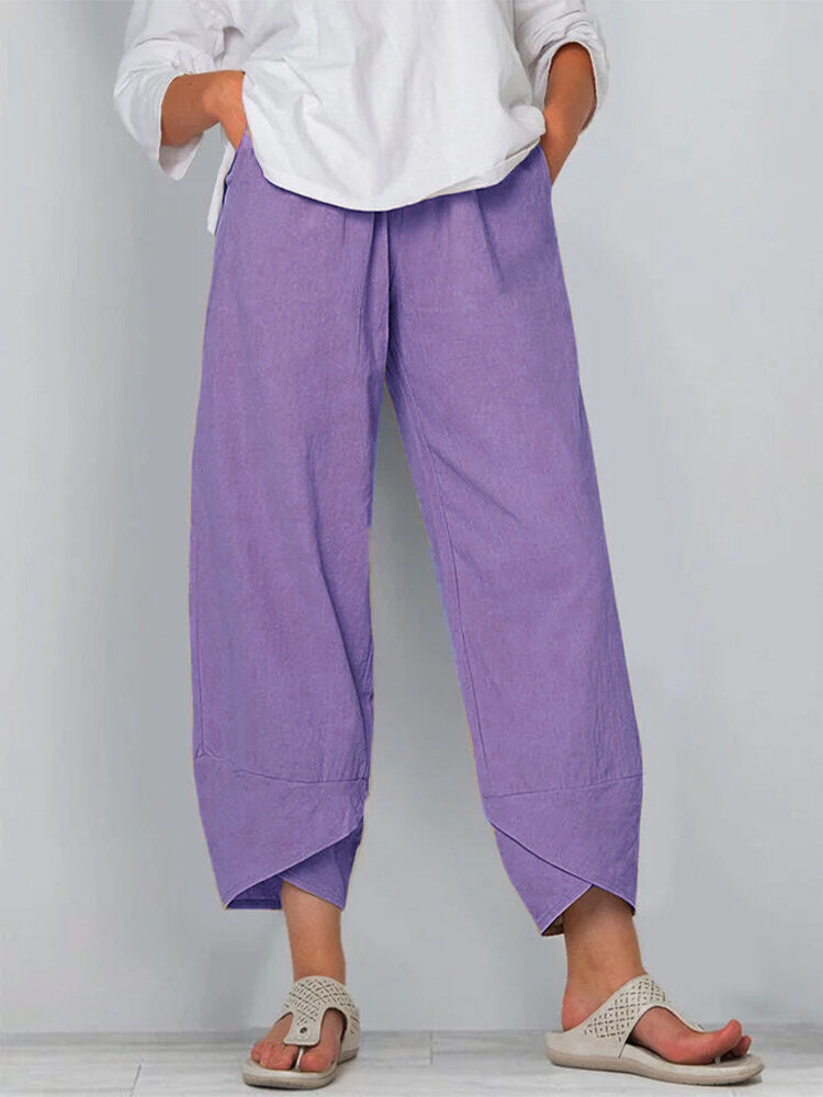 Women's Elastic Waist Cotton Linen Loose Casual Pants