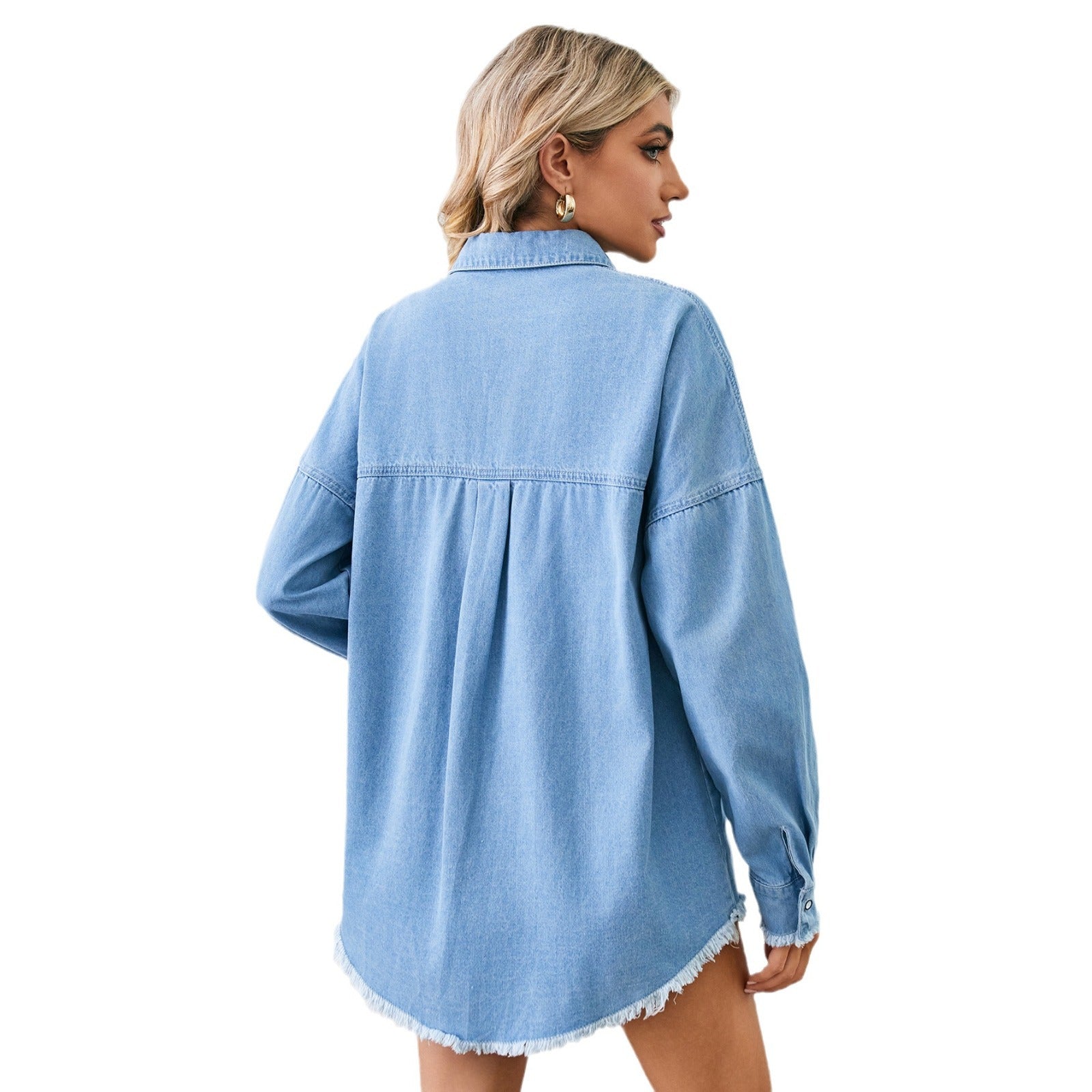 Women's Water Washed Hole Denim Shirt Long Sleeve Blouses