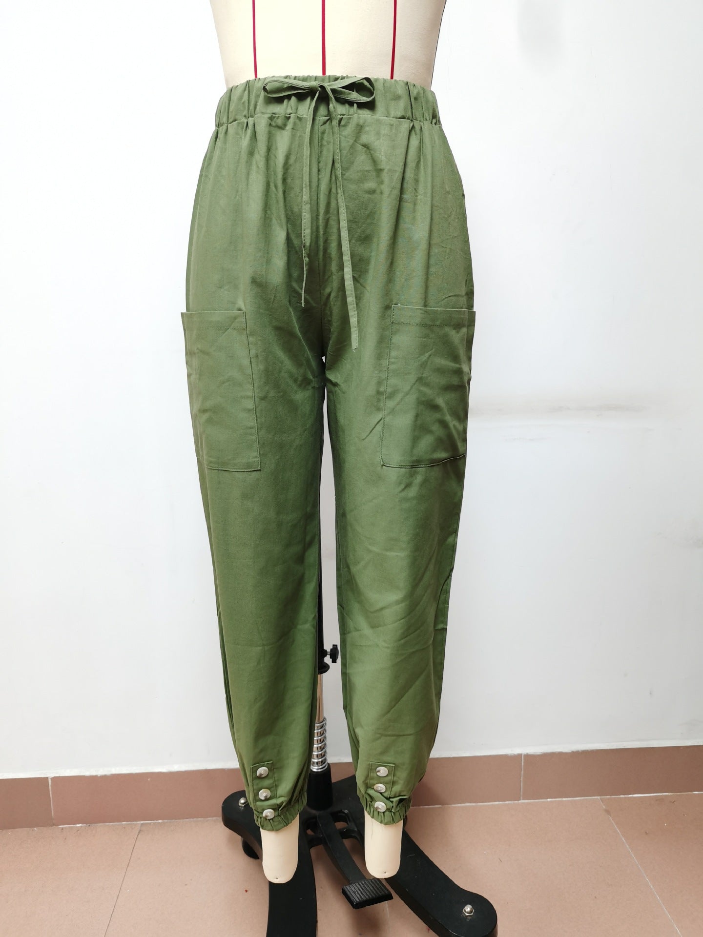 Women's Loose High Waist Button Cotton And Linen Trousers Pants