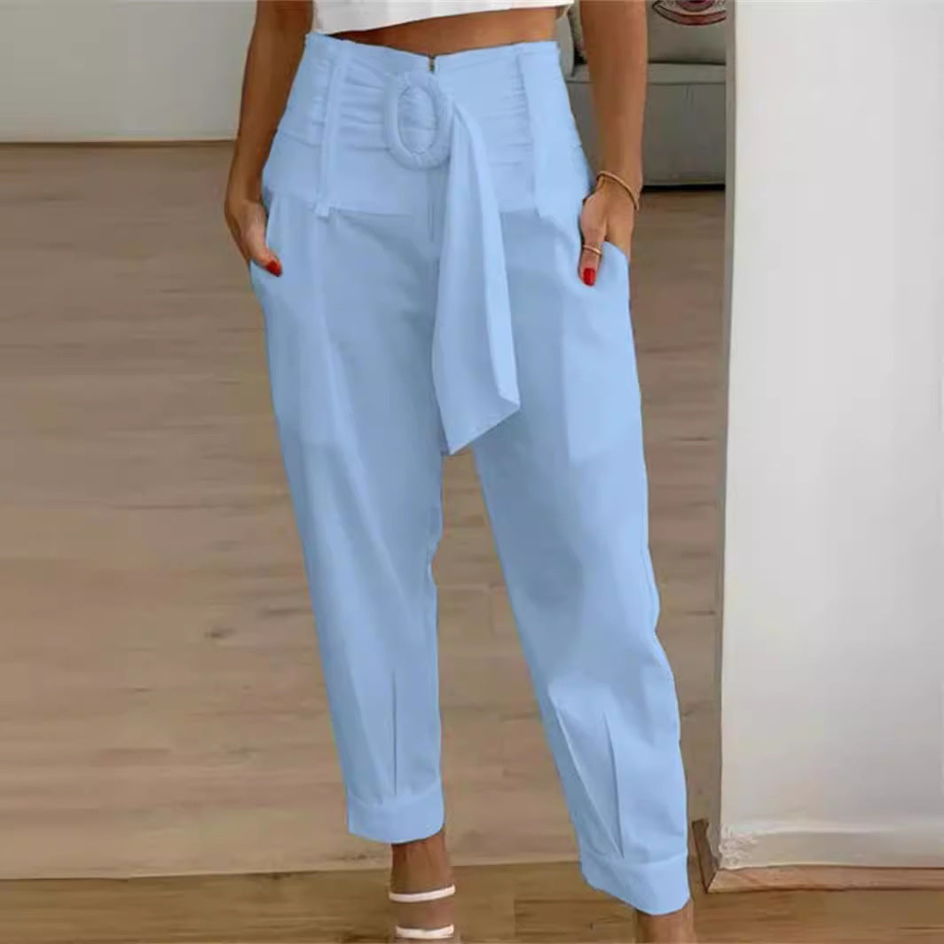 Women's Summer Casual Zipper High Waist Pocket Pants