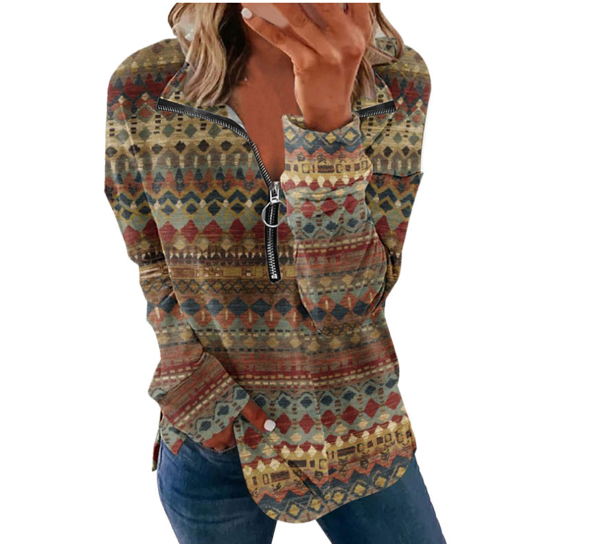 Floral Print Long Sleeve Pullover Female Sweaters