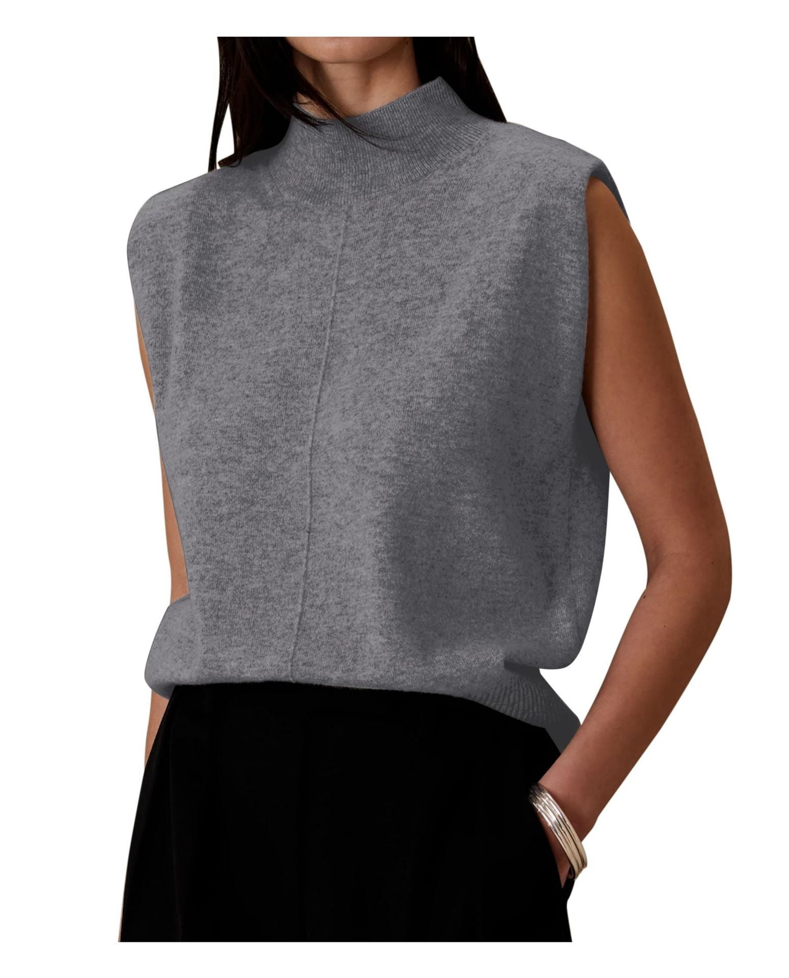 Women's Pure Color Half Collar Sleeveless Fashion Sweaters