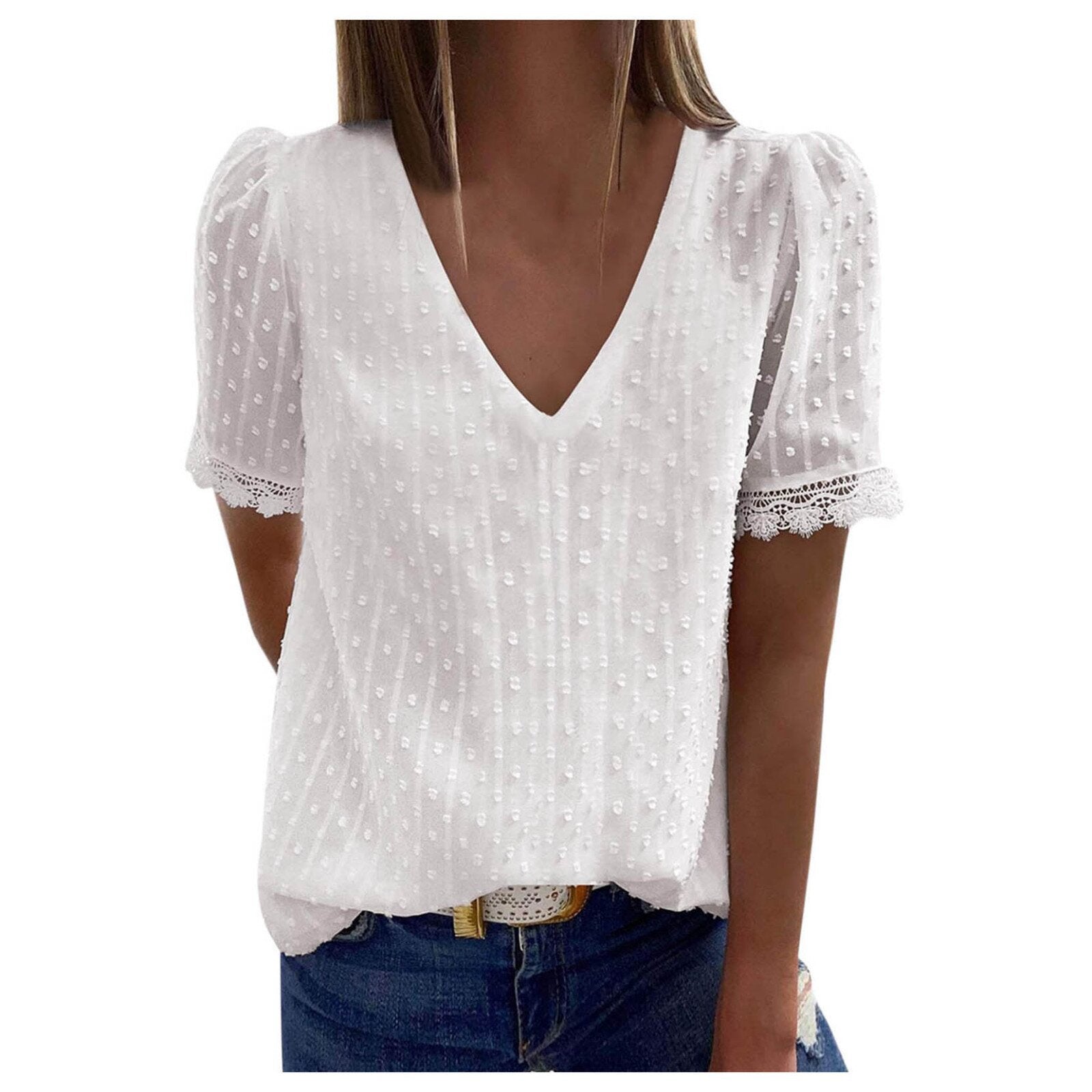 Summer Solid Color Puff Sleeve Loose Blouses