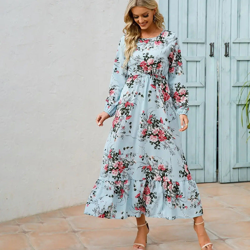 Women's Sleeve Dress Elegant Printed Round Neck Dresses