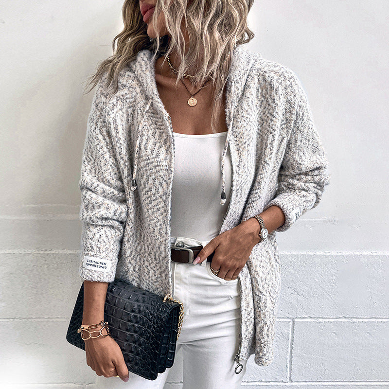 Women's New Classic Hooded Drawstring Zipper Sweaters