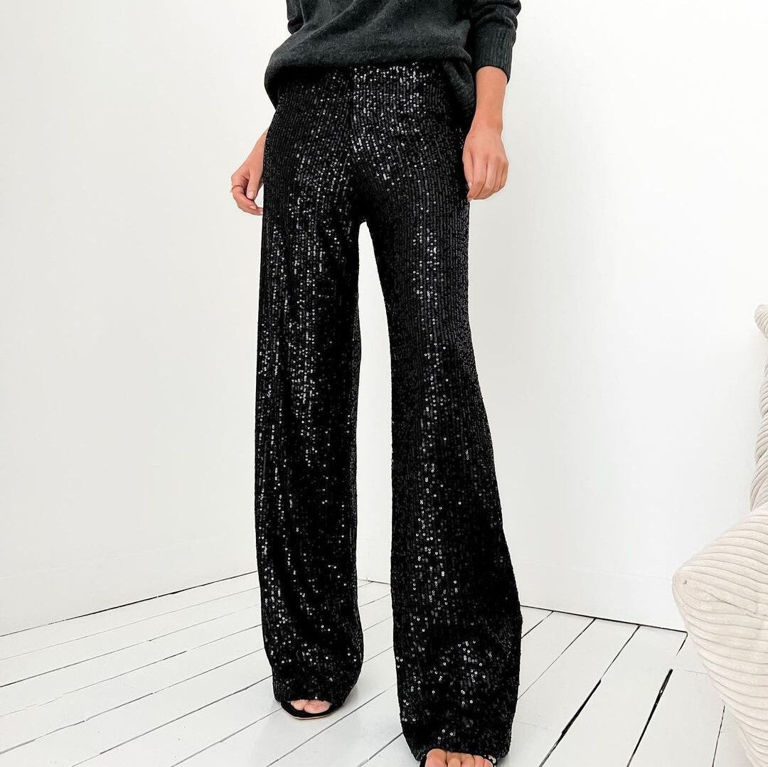 Women's Pure Color Sequins Fashion Casual Straight Pants