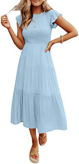 Women's Trendy Flounced Sleeve Pleating Short-sleeved Dresses