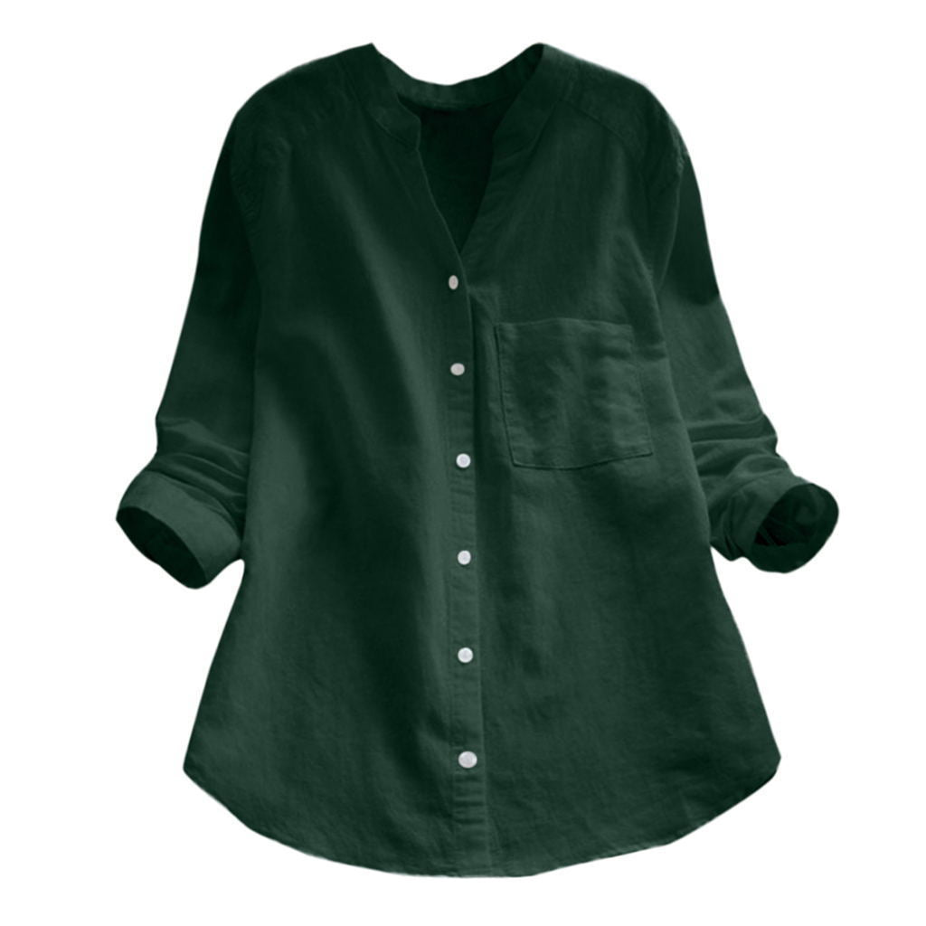 Cotton Linen Shirt Loose Solid Color Blouses