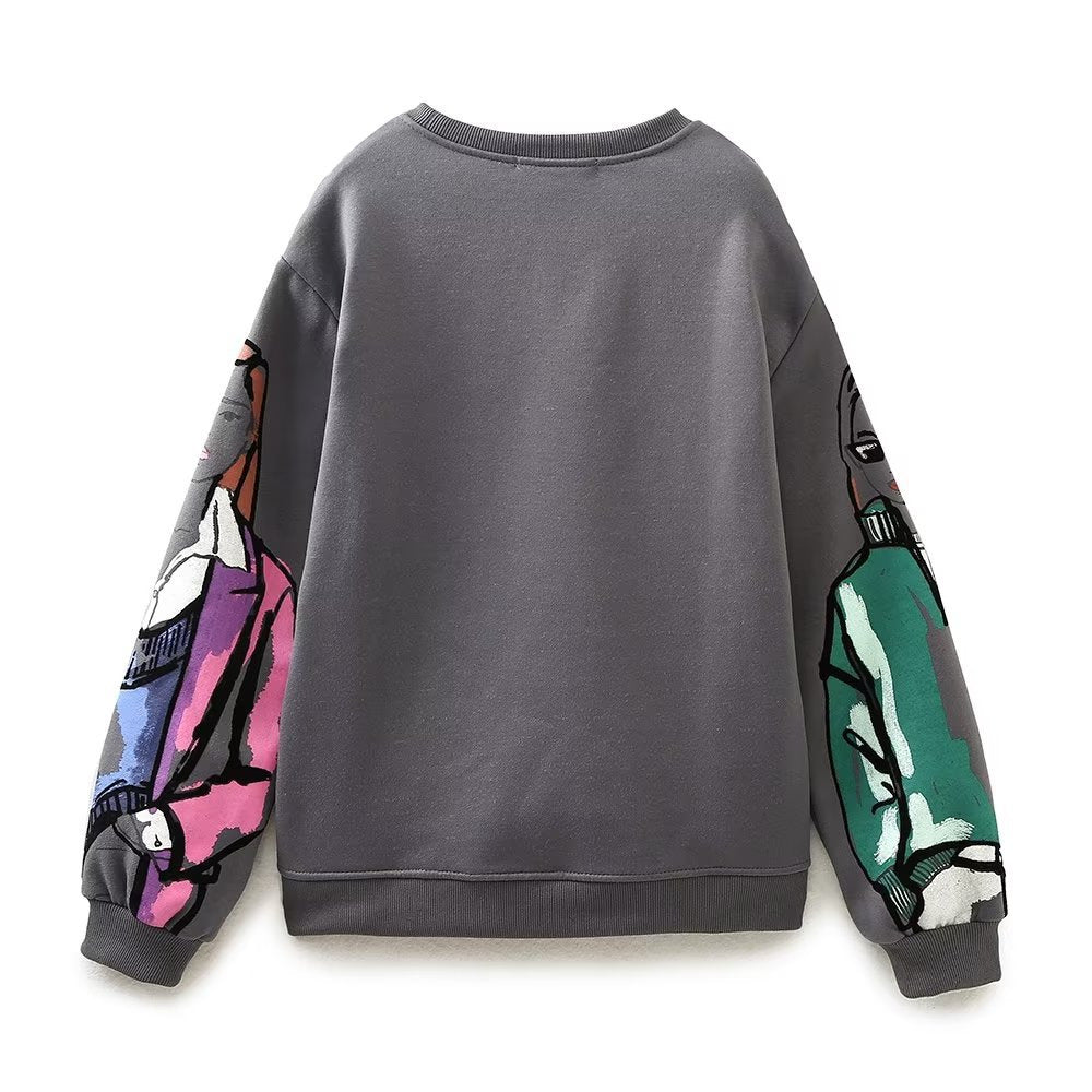 Women's Veet Hooded Round Neck Loose Printed Sweaters