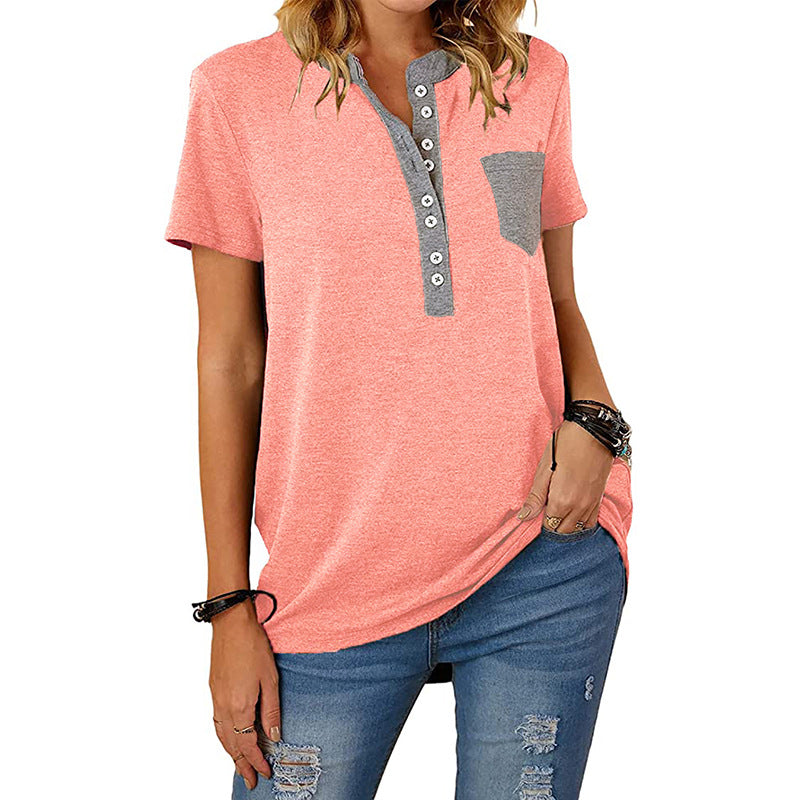 Women's T-shirt Summer Pocket Single-breasted Loose Casual Blouses