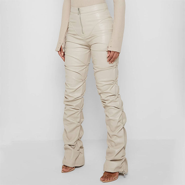 Women's Fashion Tight Long Leather Trousers Personality Pants