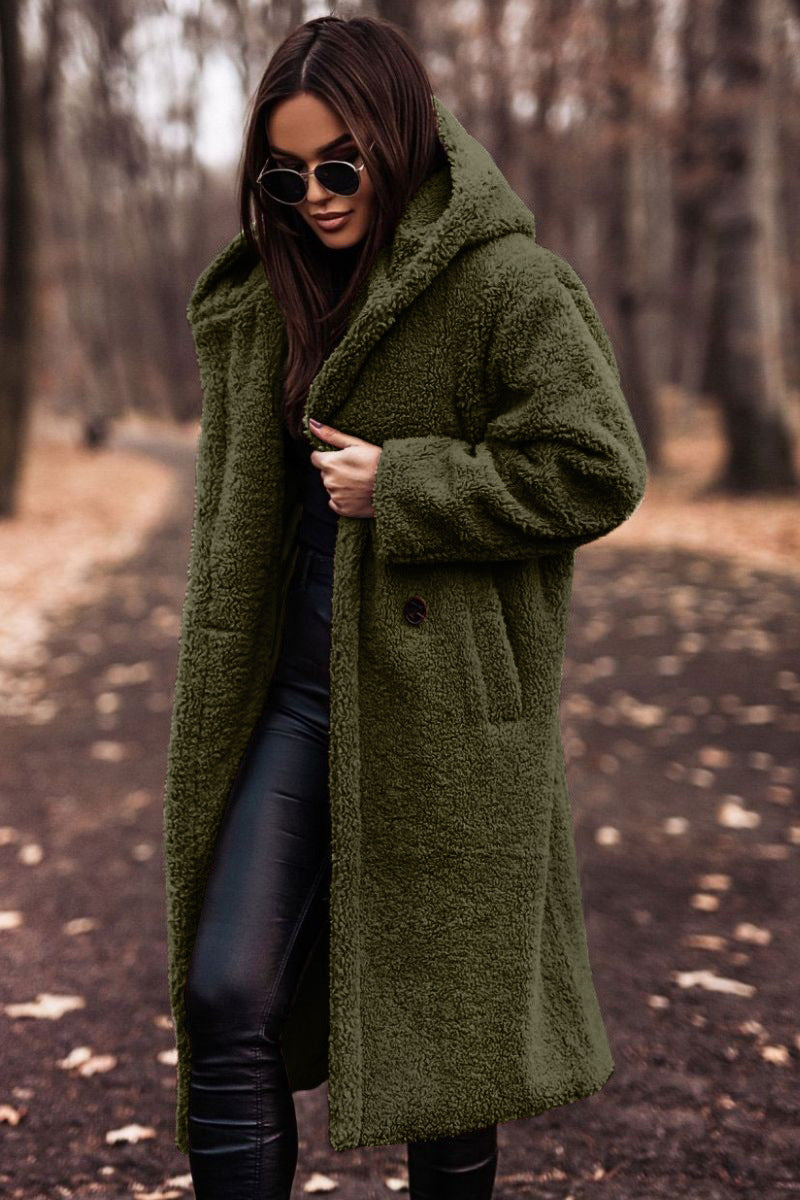 Women's Fashionable Long Solid Color Sleeve Woolen Coats