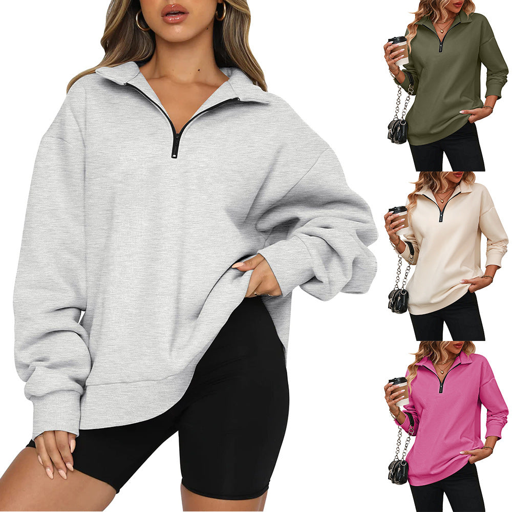 Women's Half Zipper Sweatshirt Fashion Pullover Fleece Sweaters