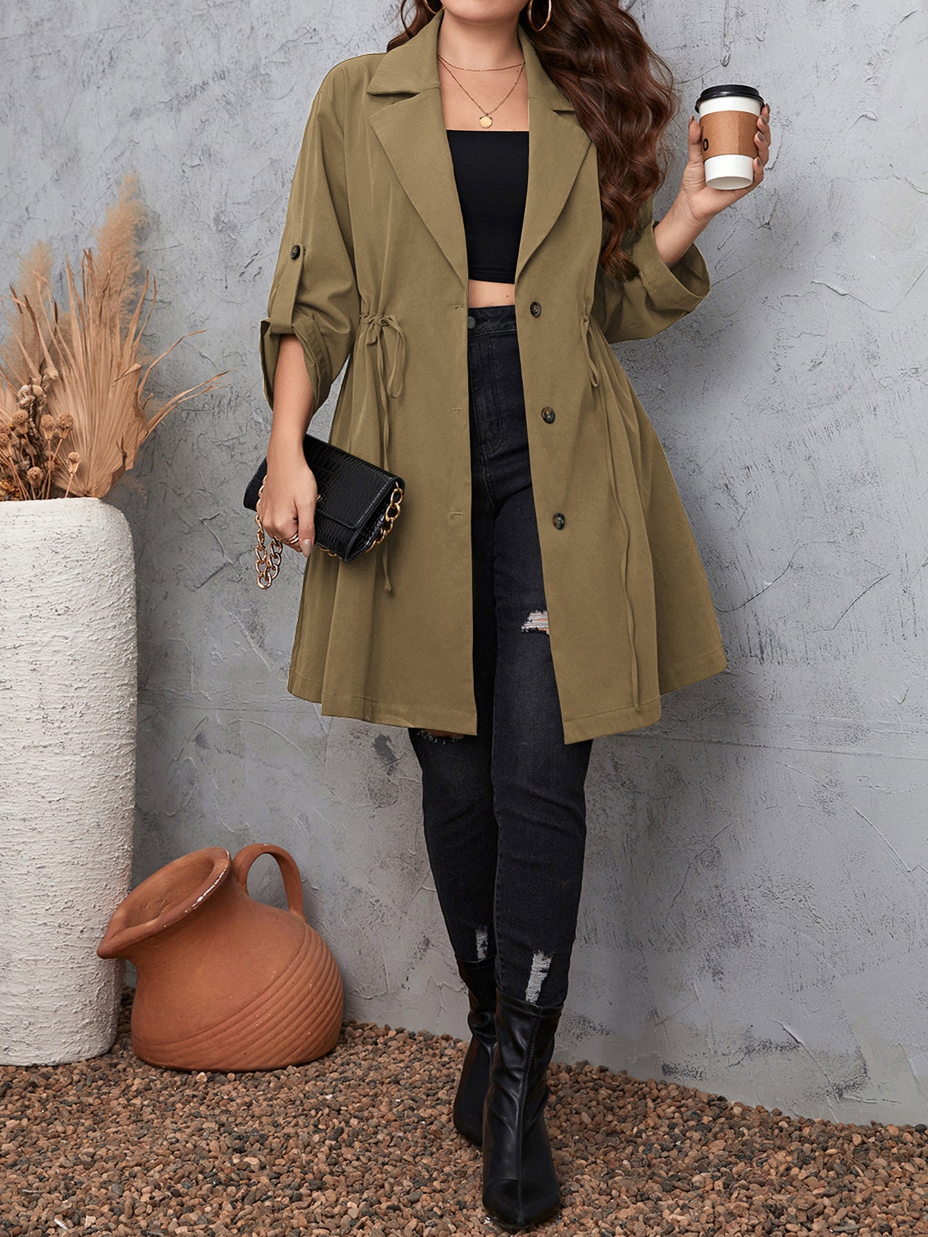 Design Simple Graceful Style Collar Mid-length Coats