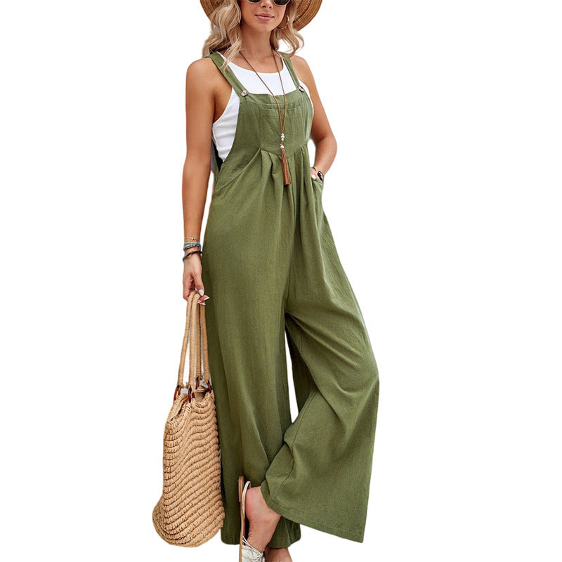 Women's Solid Color Casual Suspender Trousers Pants