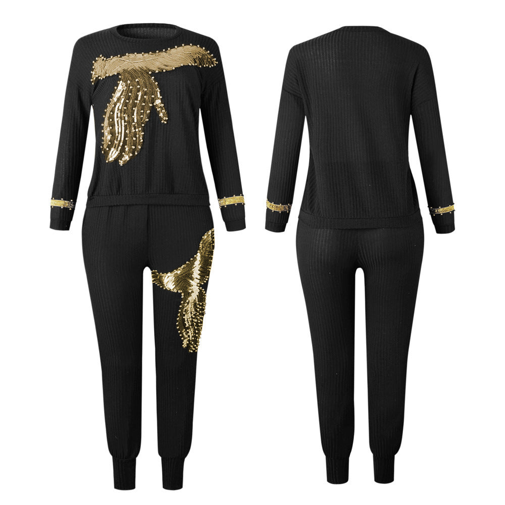 Elasticity Sunken Stripe Double Phoenix Diamond-embedded Suits