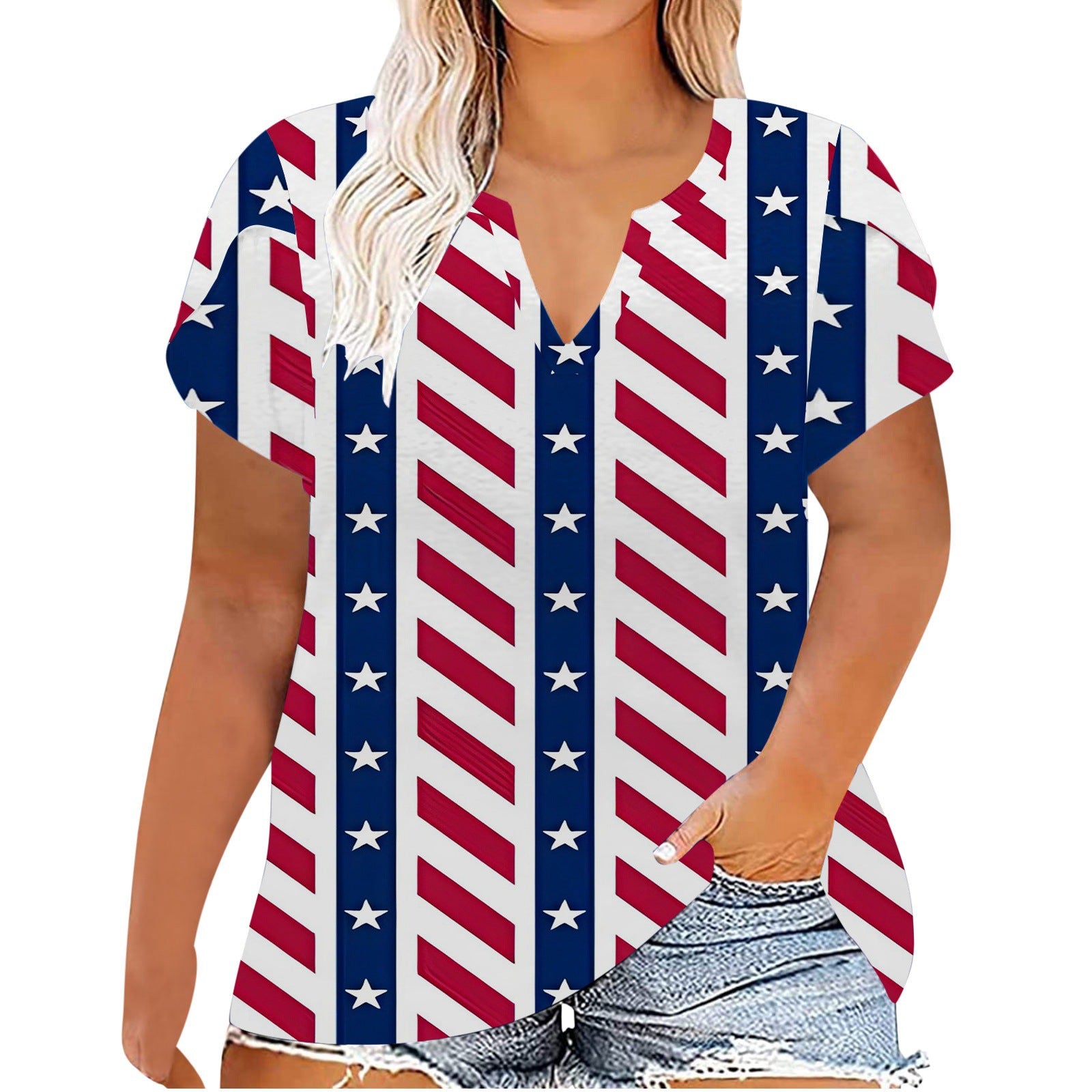 Women's Independence Day Printed Summer Short-sleeved T-shirt Plus Size