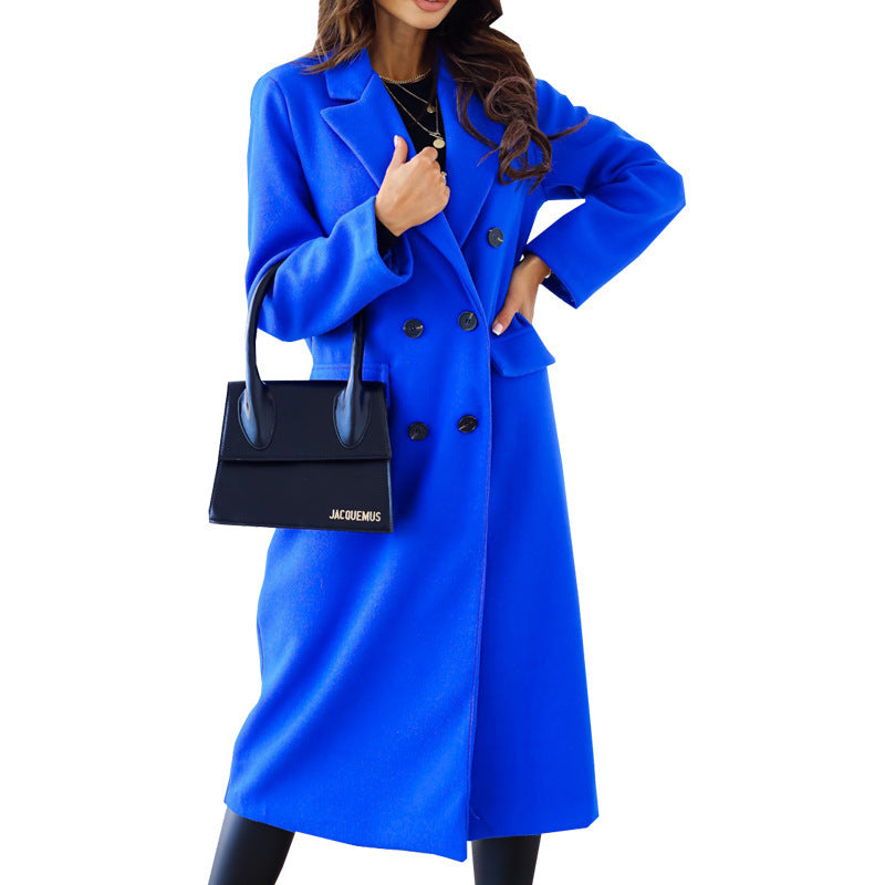 Women's Double Breasted Long Sleeve Lapel Button Coats