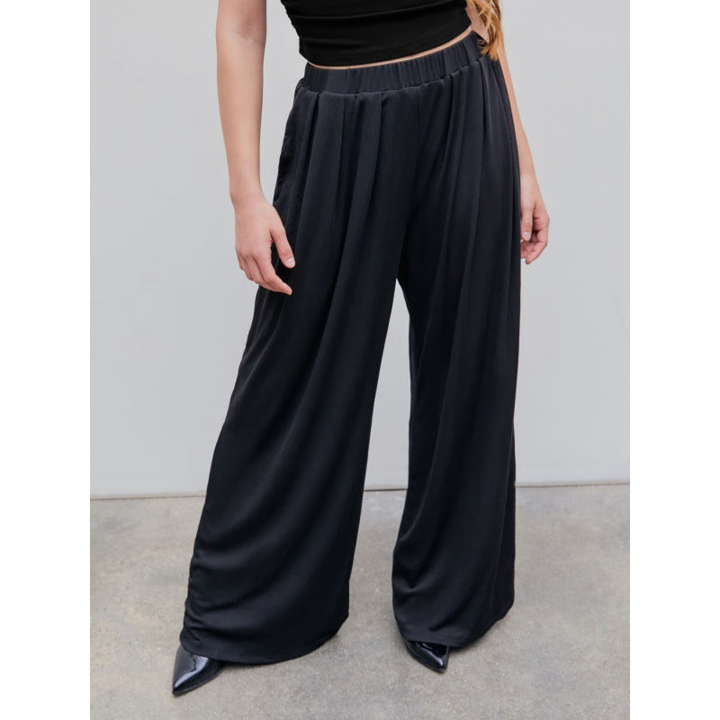 Women's Casual Stretch Elastic Waist Wide Leg Pants