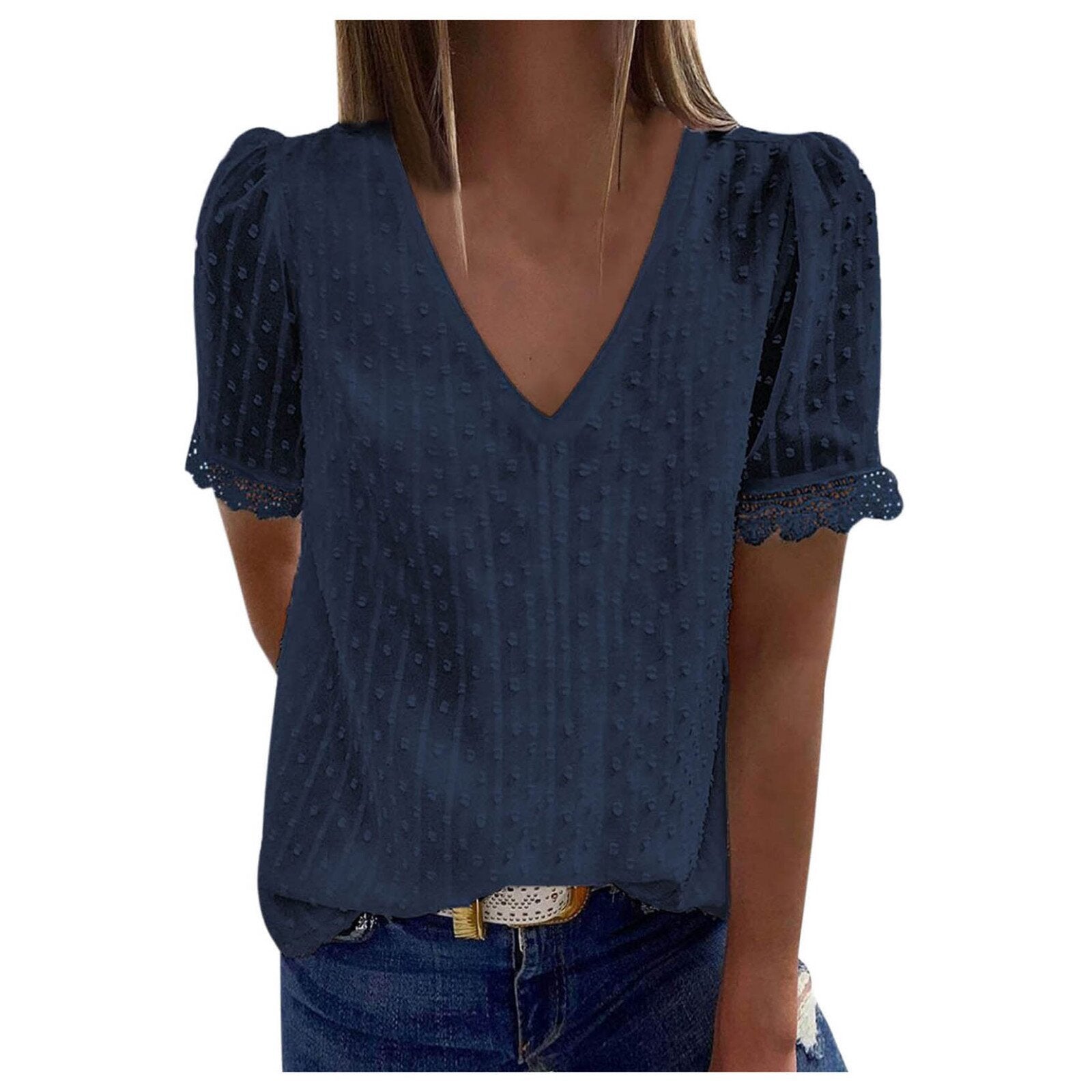 Summer Solid Color Puff Sleeve Loose Blouses