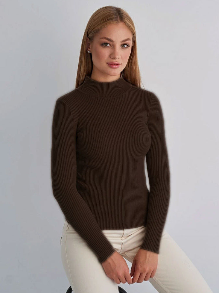 Women's Color Half Collar Slim Knit Bottoming Sweaters