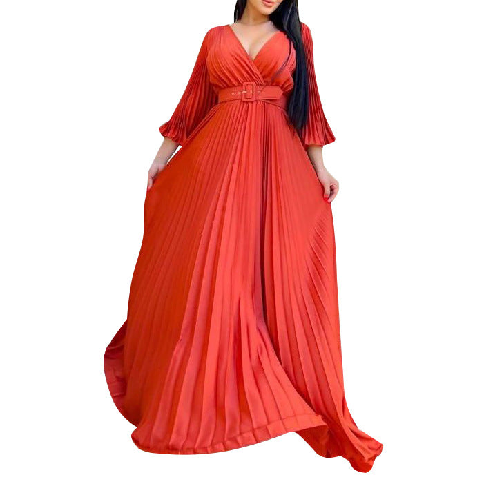 Women's V-neck Sexy Pleated Formal Swing Maxi Dresses