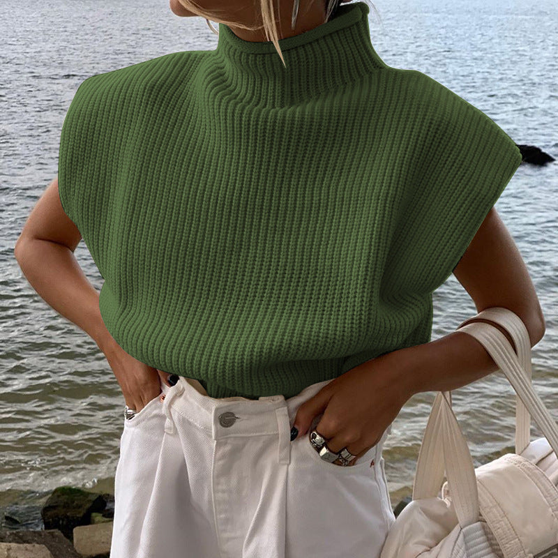 Women's Color Knitted Sexy Temperament Turtleneck With Shorts