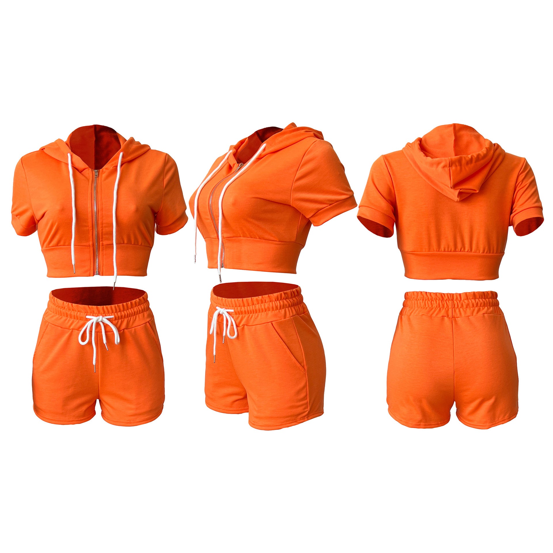 Women's Zipper Solid Color Hoodie Two-piece Set Suits