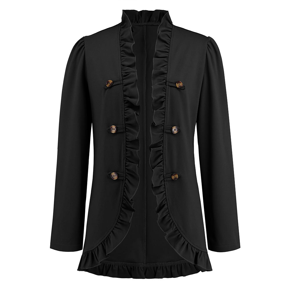 Women's Ruffled Button Small Long Sleeve Coats