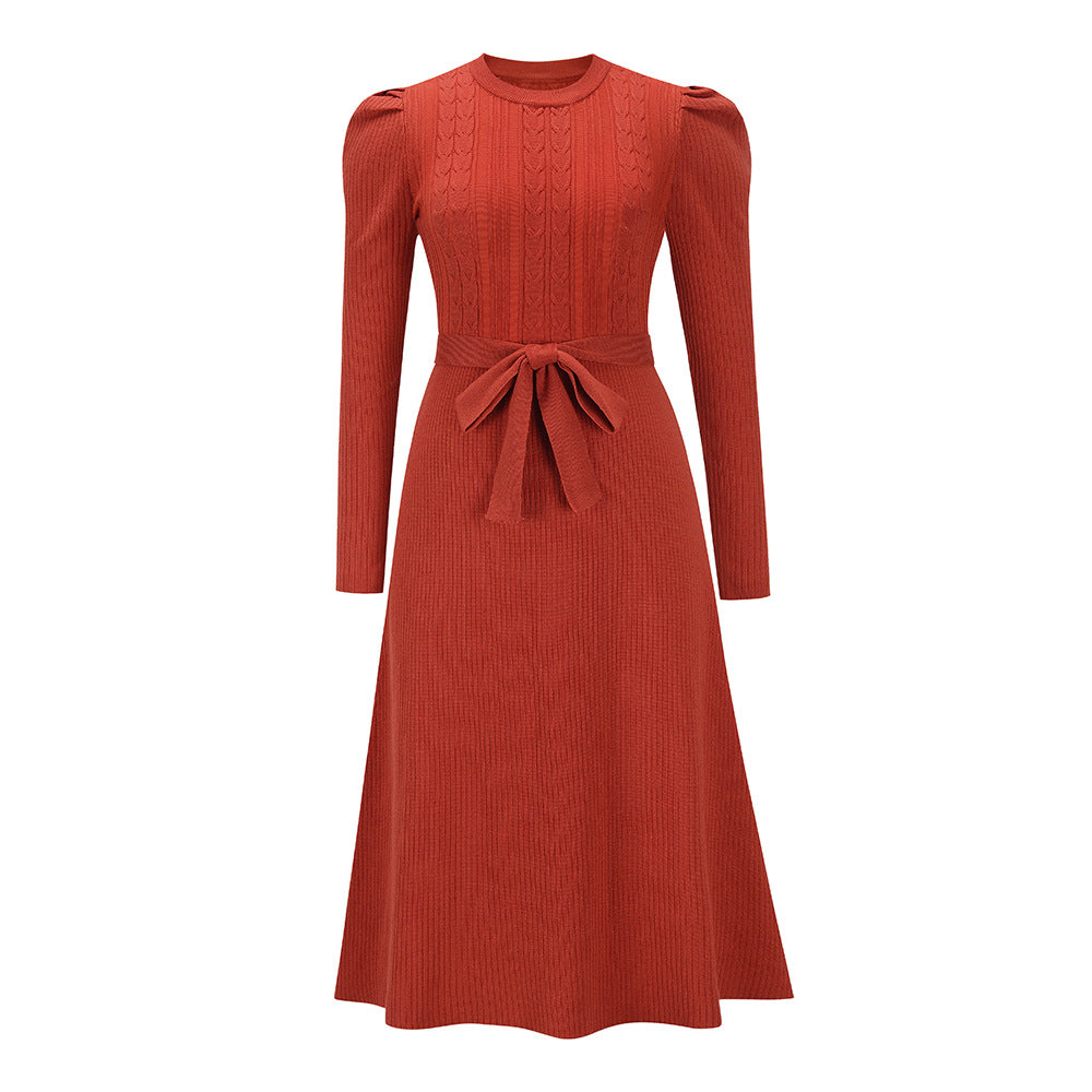 Bubble Long Sleeve Knitted Mid-length Elegant Slimming Dresses