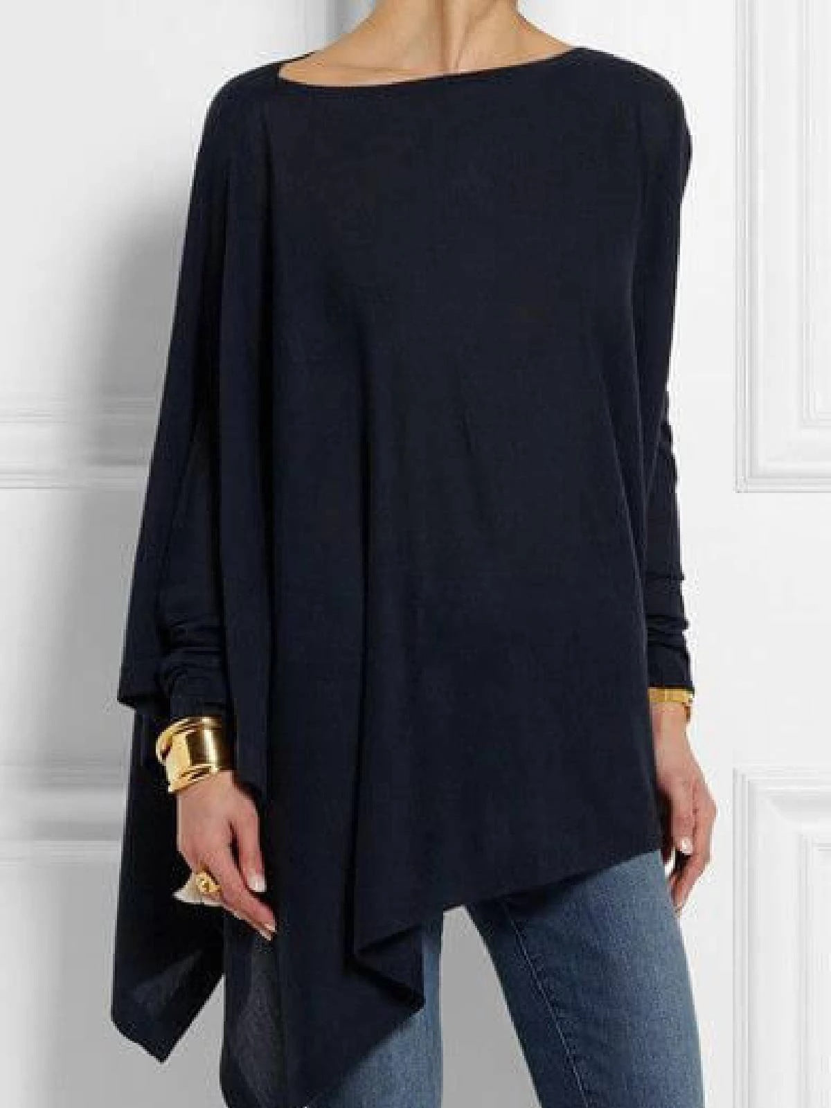 Long Sleeve Irregular Solid Color Pullover T-shirt Casual Tops