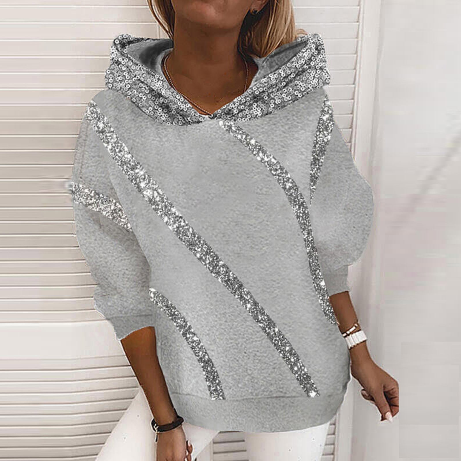 Popular Women's Sequined Printed Loose Hooded Sweaters