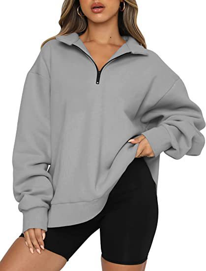 Women's Casual Half Long-sleeve Zipper Fleece-lined Pocket Sweaters