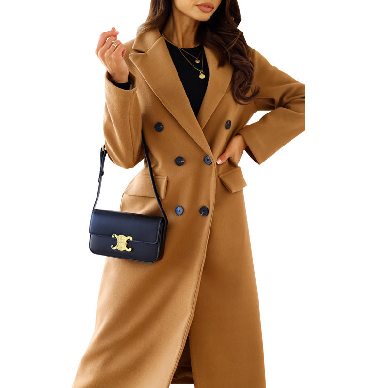 Women's Double Breasted Long Sleeve Lapel Button Coats