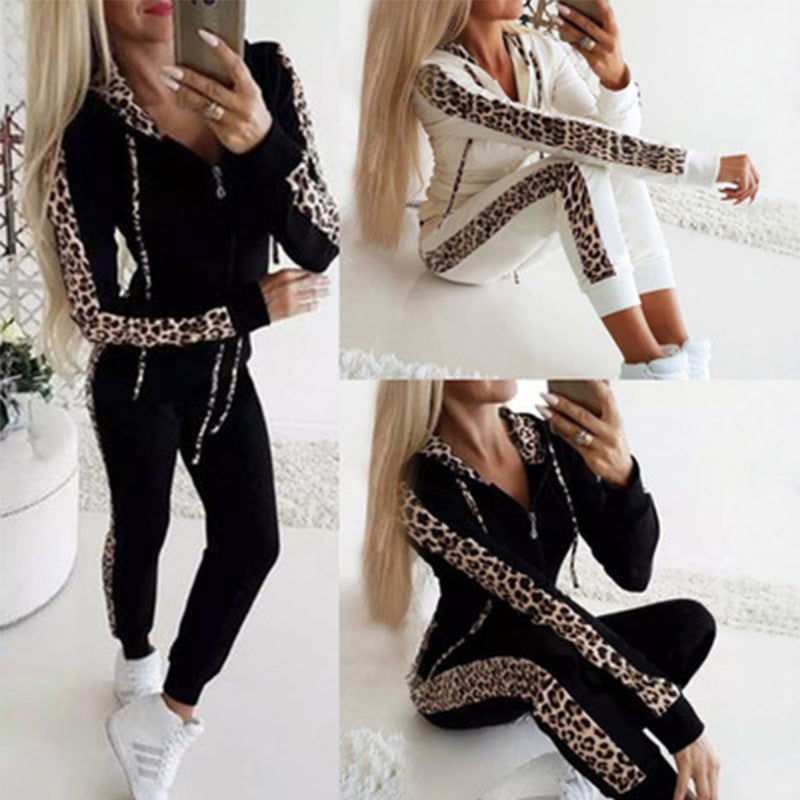 Women's Leopard Print Hooded Sports Yoga Pants