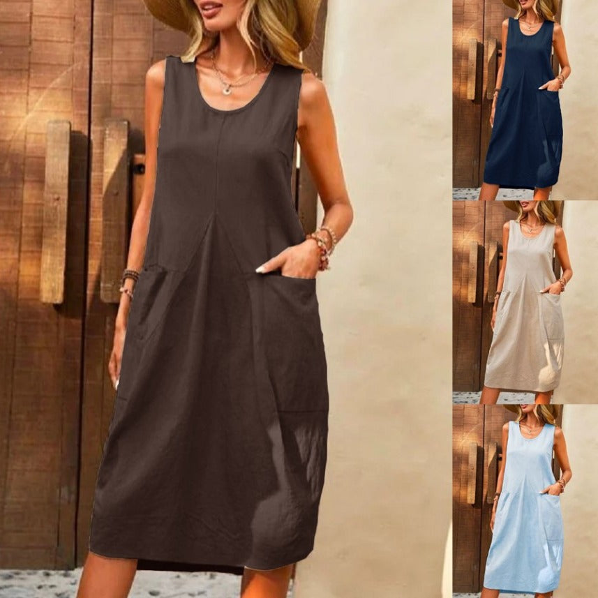 Women's Dress Loose Sleeveless Solid Color Casual Dresses