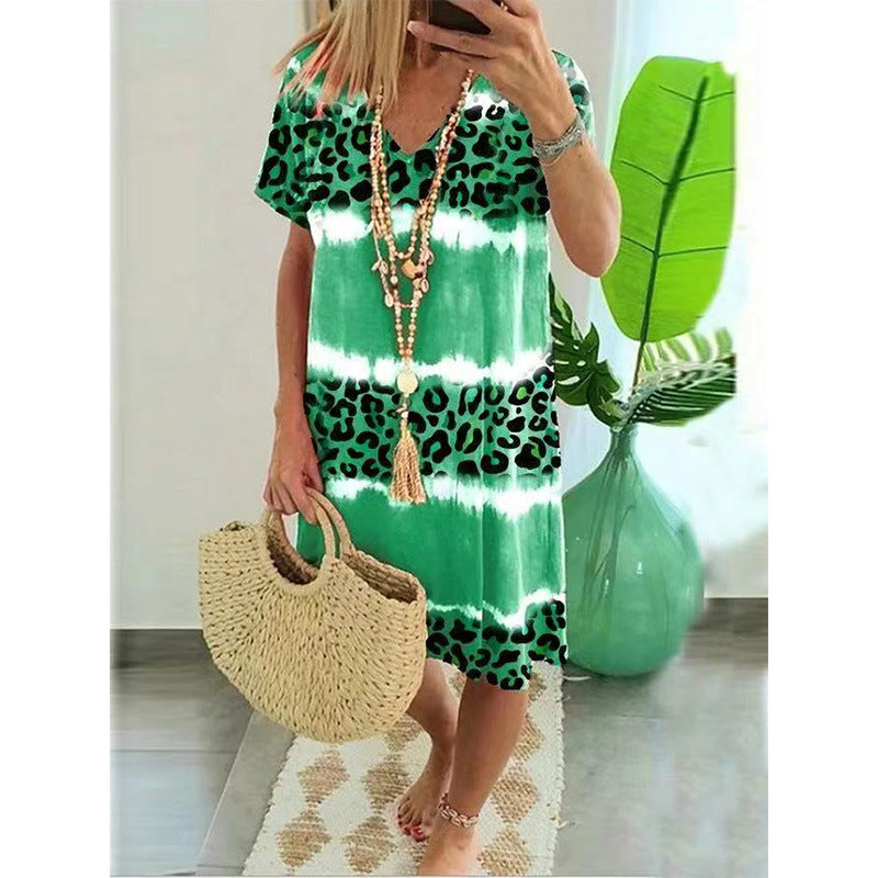 Women's Summer Female Sexy Leopard Print Midi Dresses