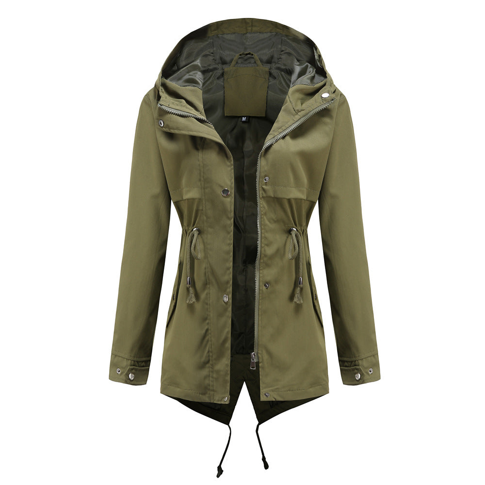 Durable Mid-length Hooded Waist-tight Outdoor Raincoat Coats