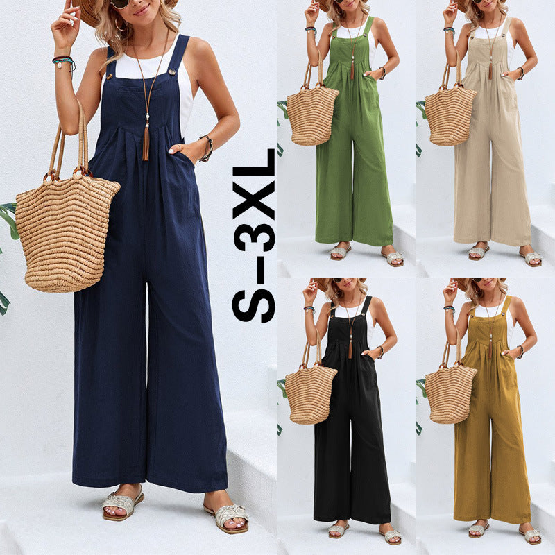 Women's Solid Color Casual Suspender Trousers Pants