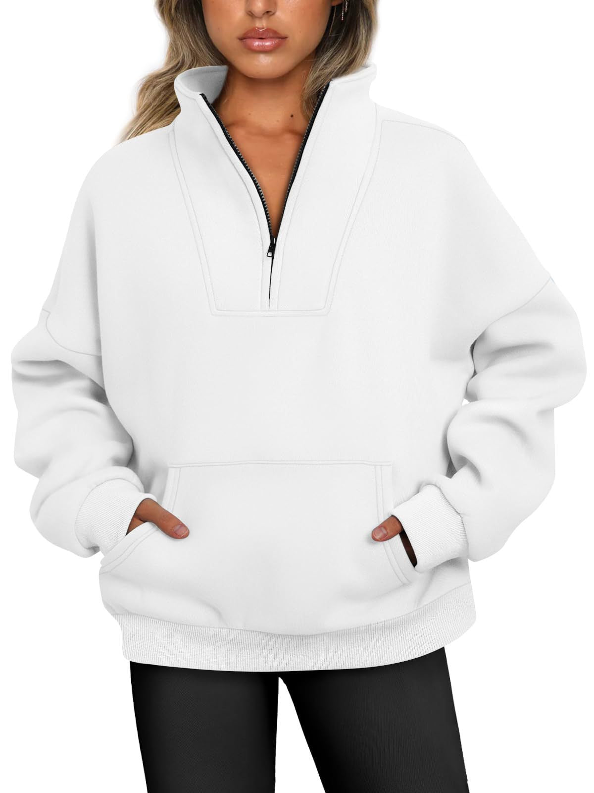 Women's Stand Collar Solid Color Hoodie Pocket Zipper Casual Sweaters