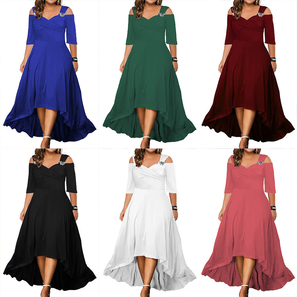 Women's Solid Color Sexy Strapless Large Swing Dresses